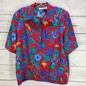 Alfred Dunner Multicolor Floral Butterfly Half Button Top Size 16